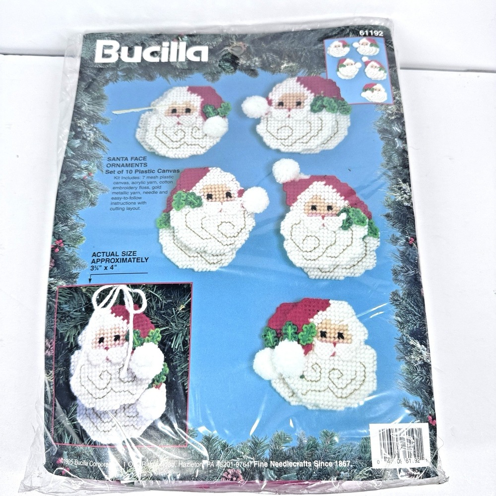 Bucilla Santa Face Ornament Kit Vintage Plastic Canvas Christmas Decor 61192